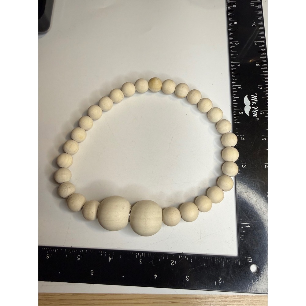 Natural Unfinished Wood Bead Statement Necklace Magnetic Clasp Neutral Boho